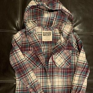 Boyfriend fit Plaid Garage button up with hood!